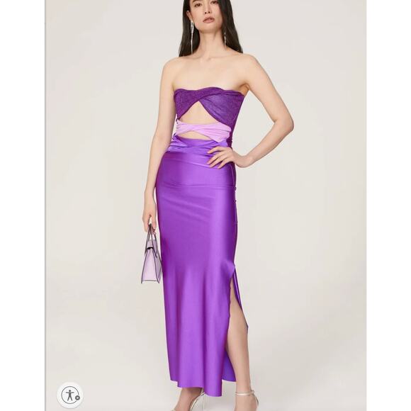 BaoBab Purple Cut Out Maxi Dress MEDIUM Strapless Gown Slimming Designer $285 - Picture 1 of 12